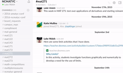 Channels at NCMATYC Slack.